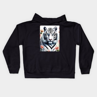 White Tiger with Flowers, Colorful, Beautiful Kids Hoodie